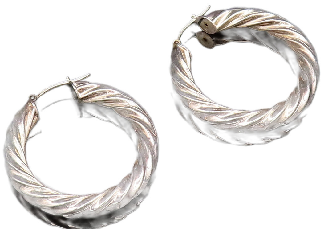 925 Sterling Silver  Vintage Fancy Polished Twisted Hoop Earrings  EG12048