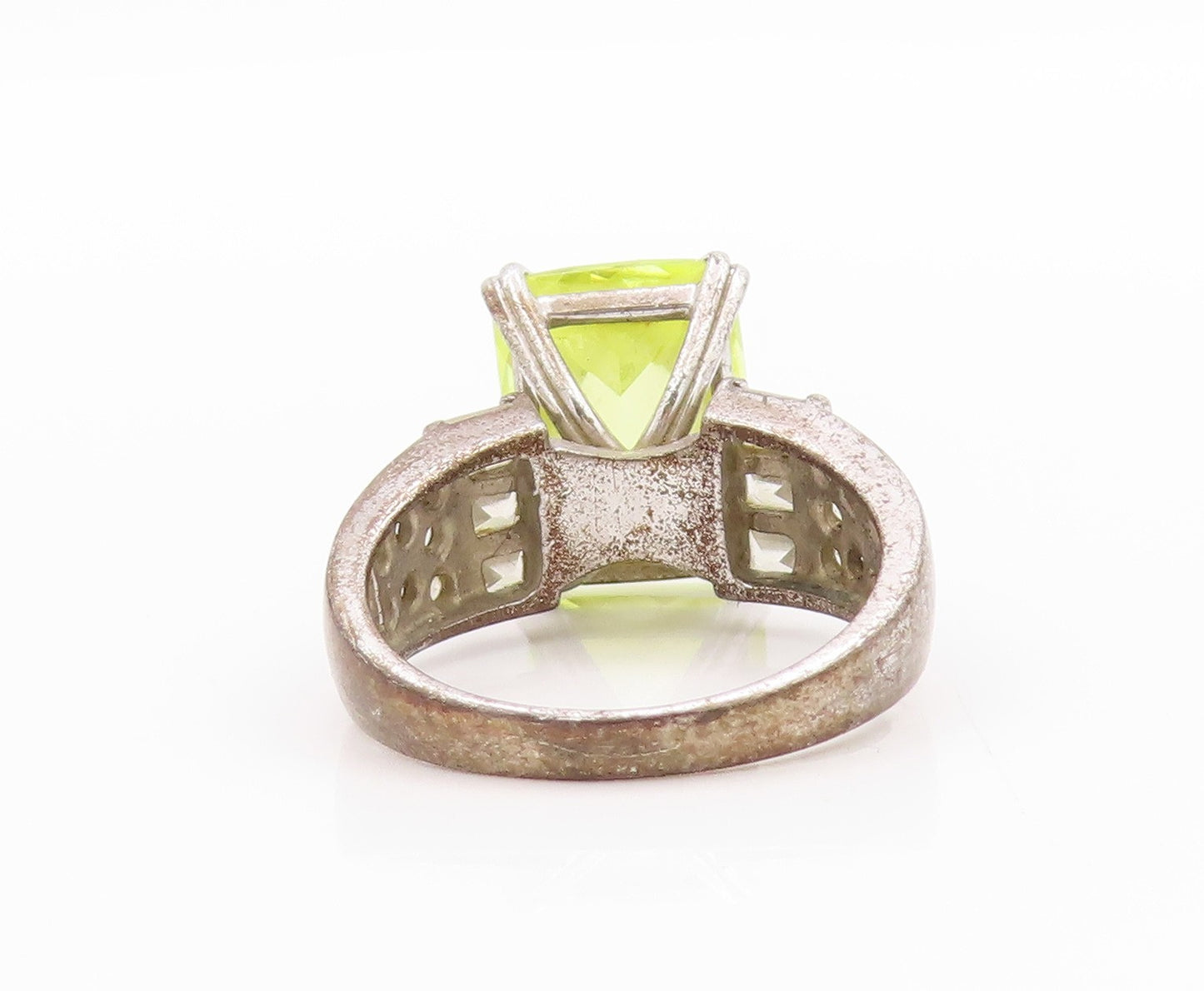 925 Sterling Silver Vintage Ring Green CZ & White Topaz Band  Sz 8  RG33369