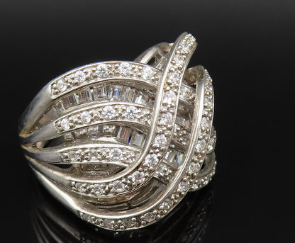 925 Silver  Vintage Overlapping Cubic Zirconia Crisscross Ring Sz 8.5  RG25403