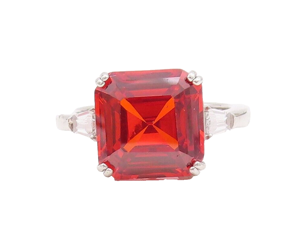 925 Sterling Silver Vintage Ring Square Cut Res & White CZ  Sz 7.5  RG29572