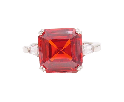 925 Sterling Silver Vintage Ring Square Cut Res & White CZ  Sz 7.5  RG29572