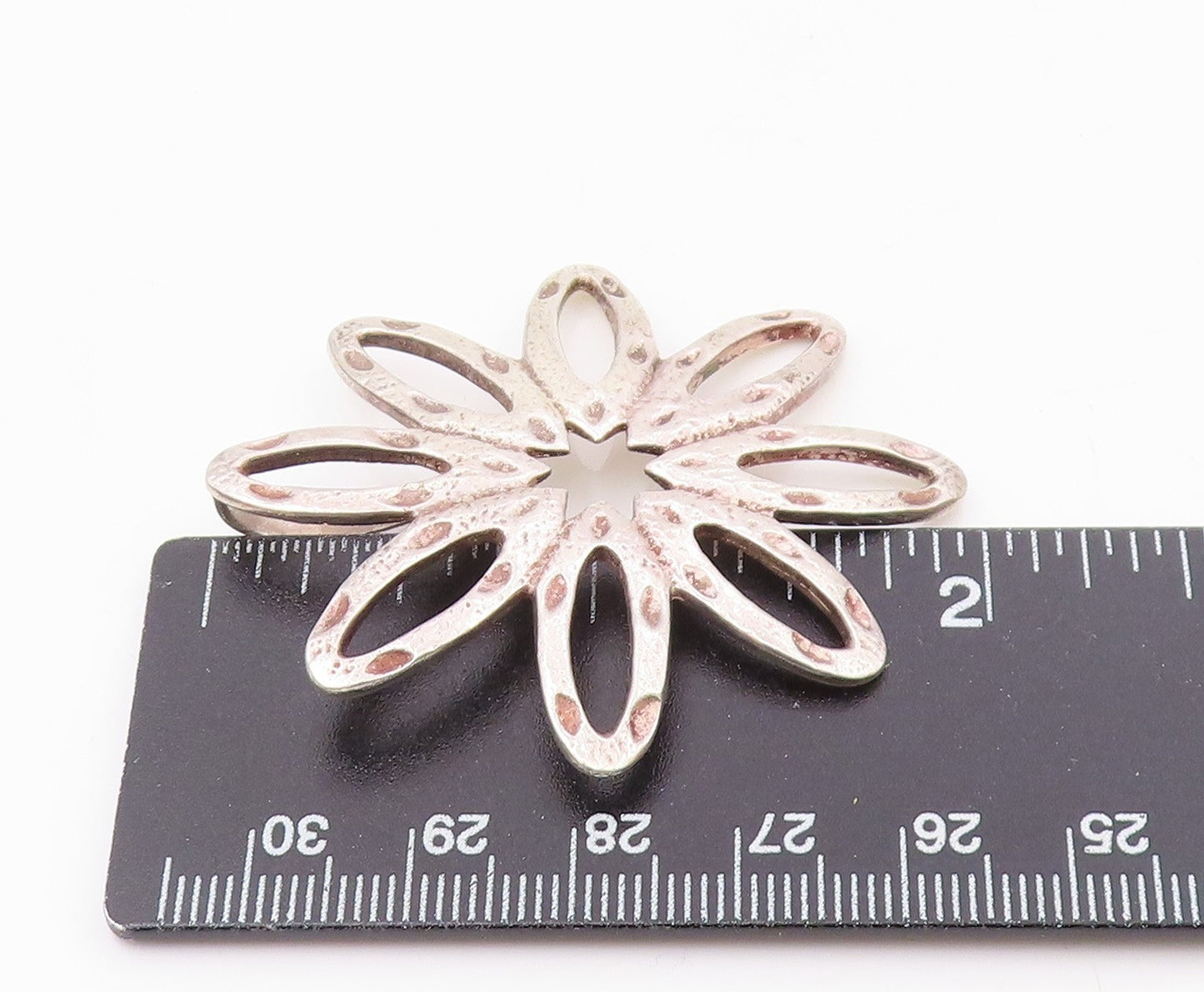 925 Sterling Silver  Vintage Shiny Etched Open Flower Motif Pendant  PT18960