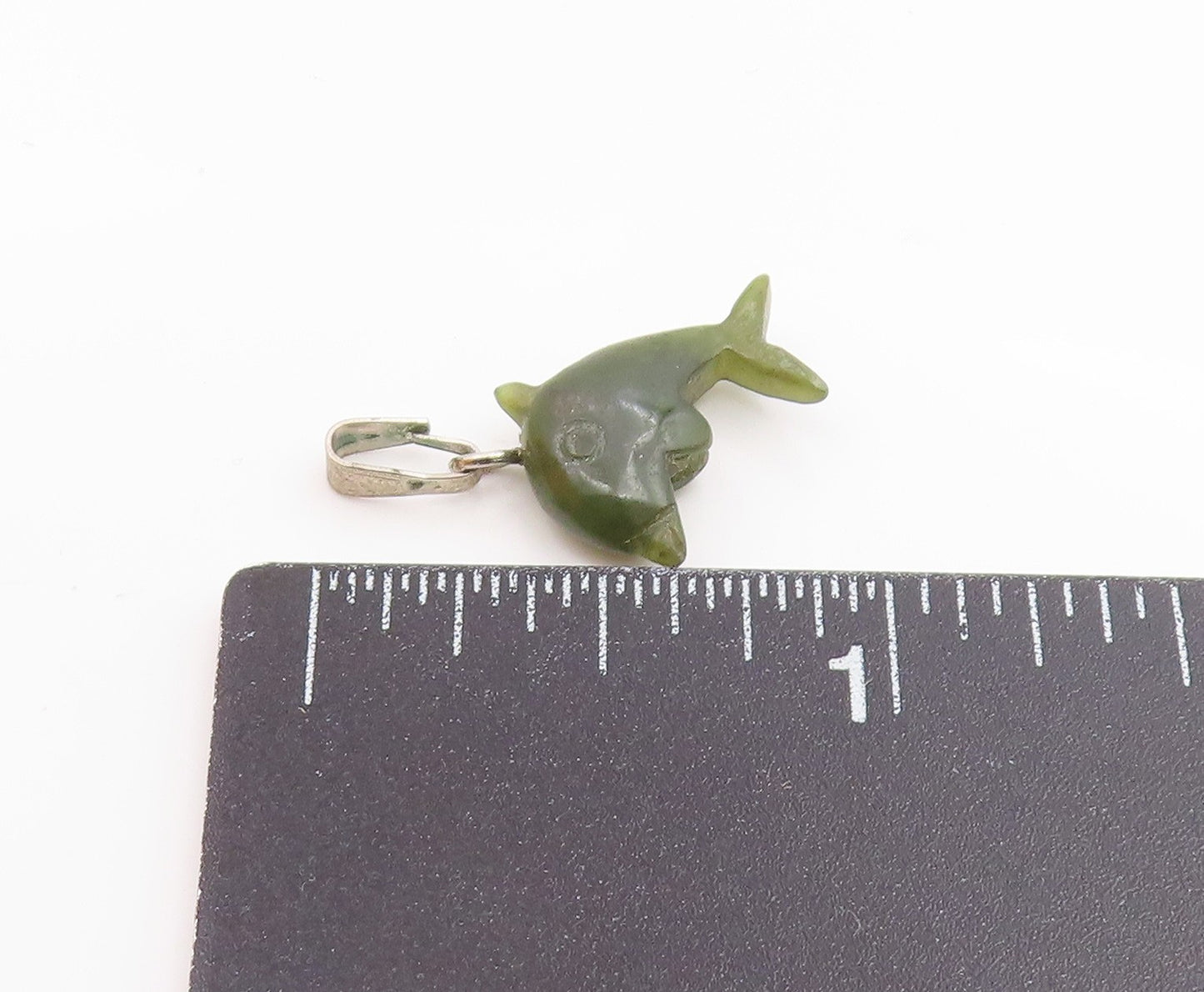 925 Sterling Silver  Vintage Dolphin Shaped Jade Petite Pendant  PT18135