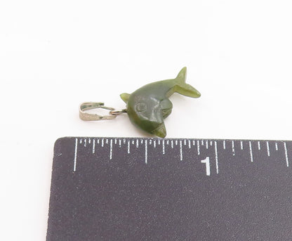 925 Sterling Silver  Vintage Dolphin Shaped Jade Petite Pendant  PT18135