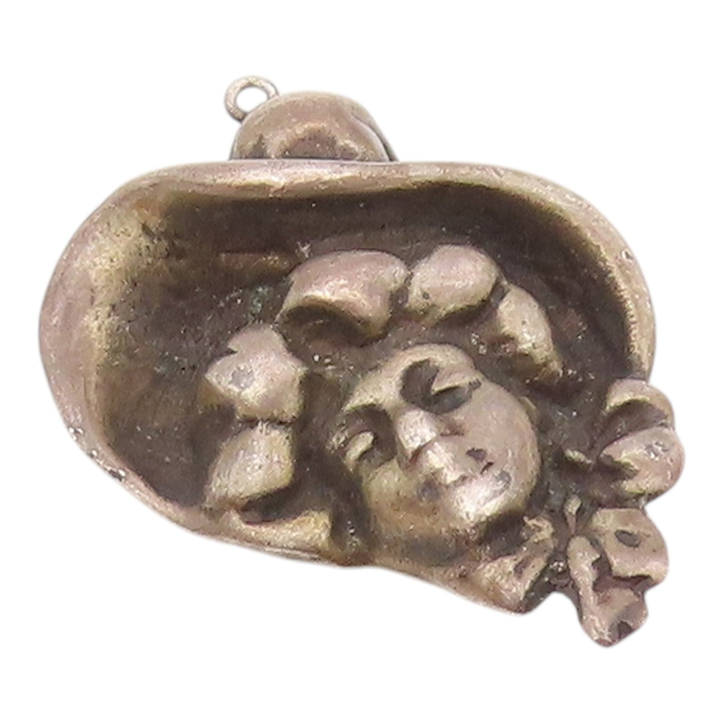 925 Sterling Silver  Vintage Antique Woman In Hat Dark Tone Pendant  PT16189