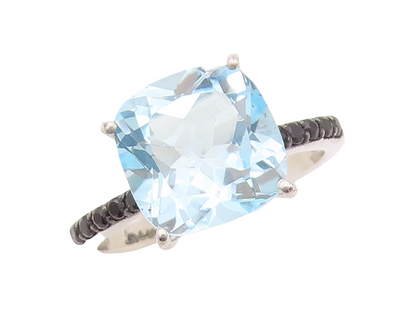 925 Sterling Silver Vintage Ring Square Cut Blue Topaz & Spinel  Sz 7 RG29890