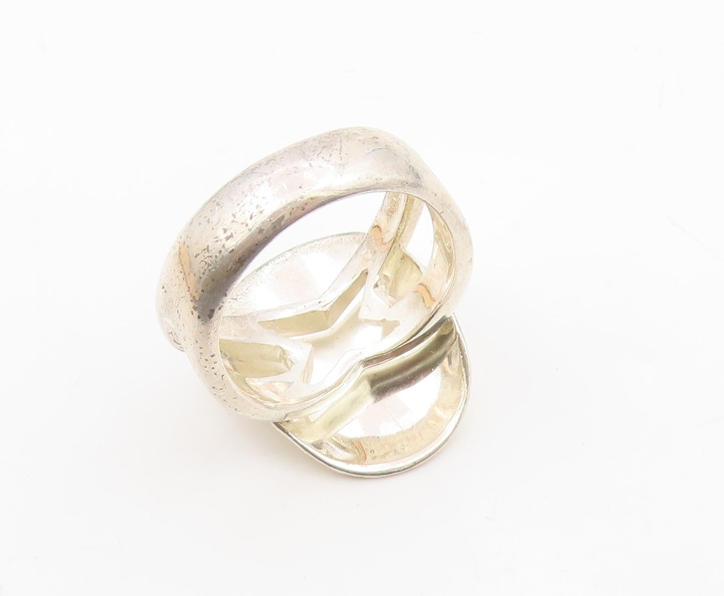 925 Sterling Silver Vintage Ring Large Oval Hammered Effect  Sz 7.5  RG31343