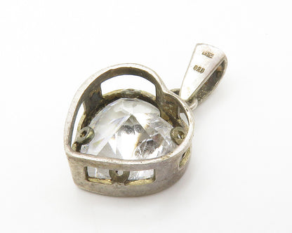 925 Sterling Silver  Vintage Cubic Zirconia Love Heart Drop Pendant  PT11321