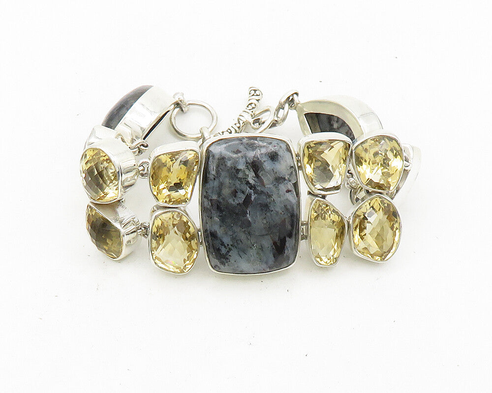 925 Sterling Silver  Jasper & Citrine Cluster Large Heavy Chain Bracelet  BT7488