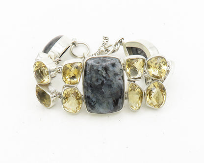 925 Sterling Silver  Jasper & Citrine Cluster Large Heavy Chain Bracelet  BT7488