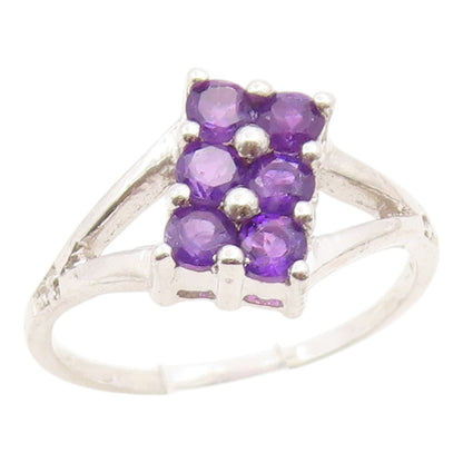 925 Sterling Silver Vintage Ring Round Cut Amethyst Split Band  Sz 7.5  RG36169