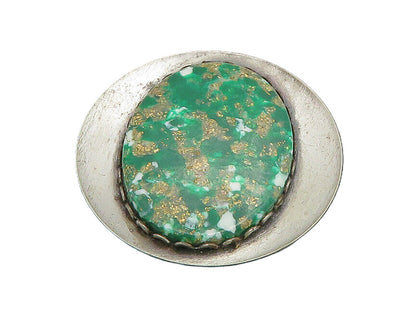 925 Sterling Silver  Vintage Green Enamel Art Smooth Oval Brooch Pin  BP9043