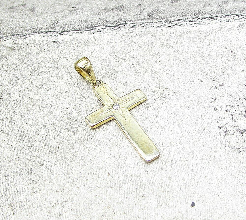 Gold Over 925 Sterling Silver Genuine Diamond Religious Cross Pendant PT1252