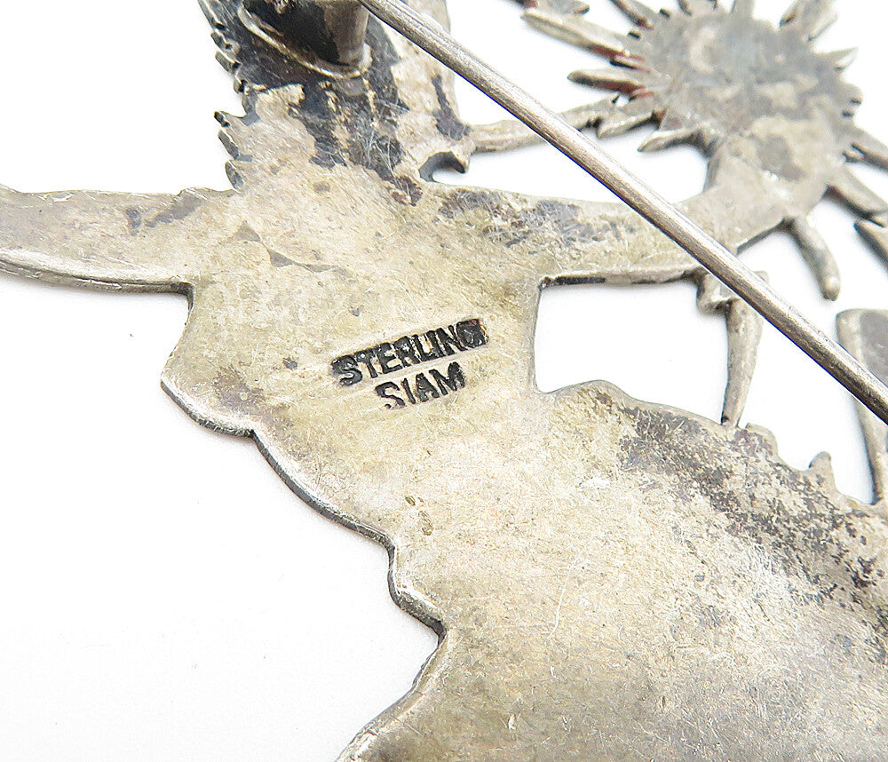 SIAM 925 Sterling Silver  Vintage Enamel Niello Dancer Brooch Pin  BP1574