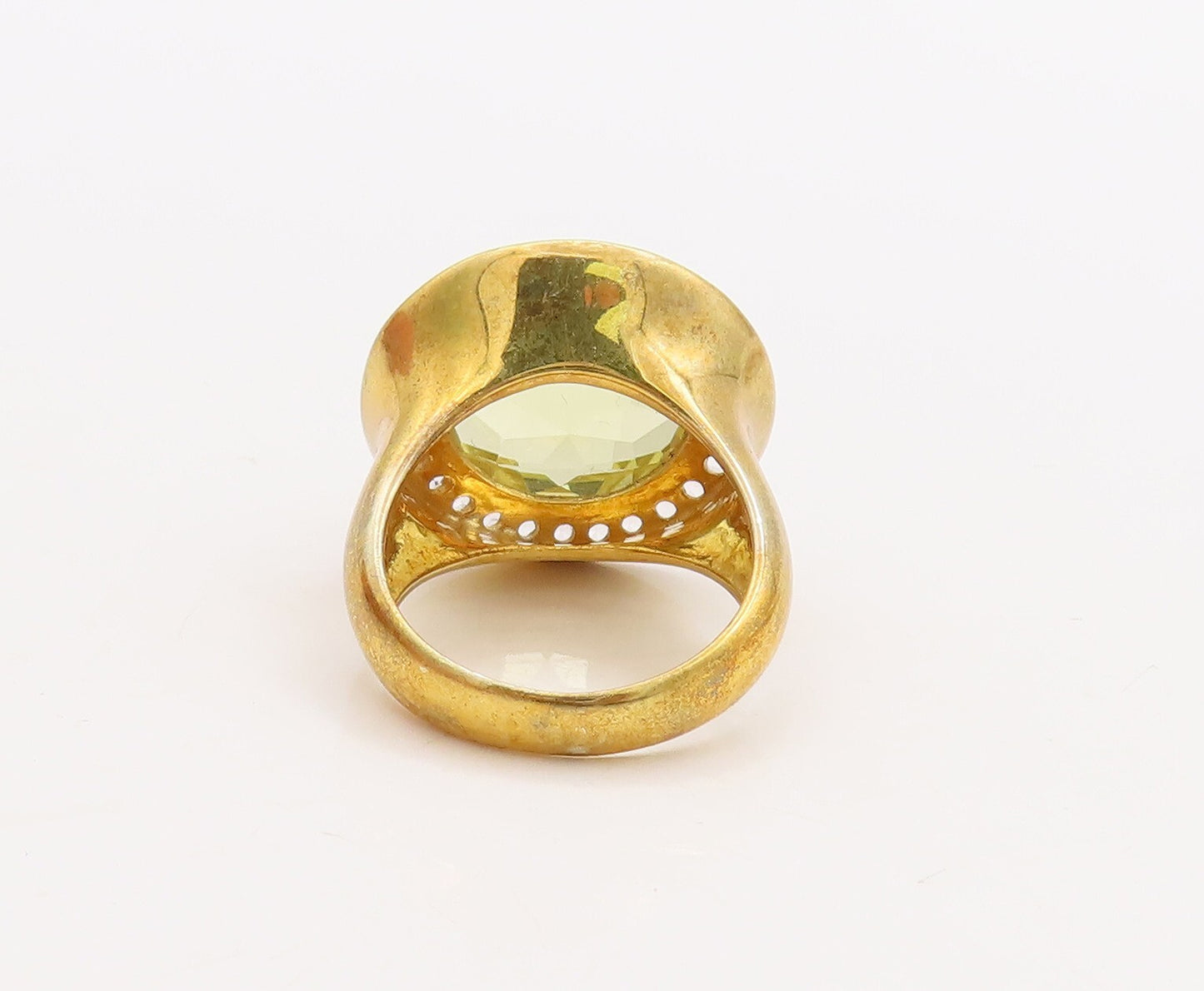 925 Sterling Silver Vintage Ring Gold Plated Lime Quartz Halo Topaz Sz 7 RG29879