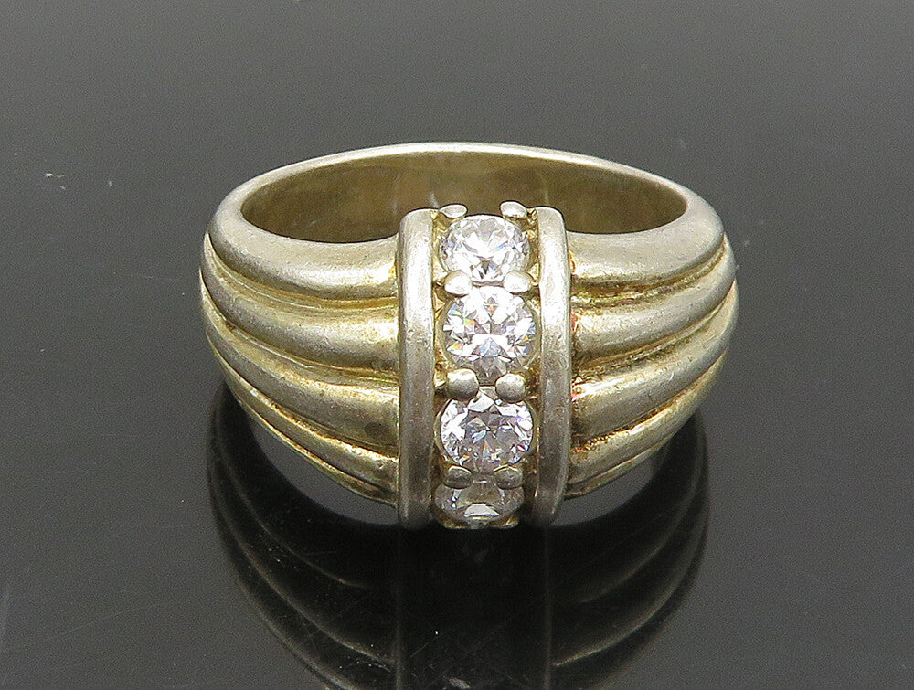 925 Sterling Silver  Vintage Cubic Zirconia Fluted Band Ring Sz 9.5  RG23841