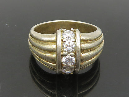 925 Sterling Silver  Vintage Cubic Zirconia Fluted Band Ring Sz 9.5  RG23841