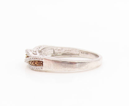 925 Sterling Silver Vintage Ring Two Tone CZ Intertwined Band  Sz 11  RG35952