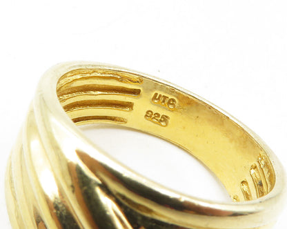 925 Sterling Silver  Shiny Gold Plated Fluted Bypass Band Ring Sz 7  RG9680