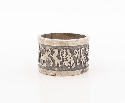 925 Sterling Silver Vintage Ring MEXICO Solid Trible Life Carved  Sz 6  RG31004