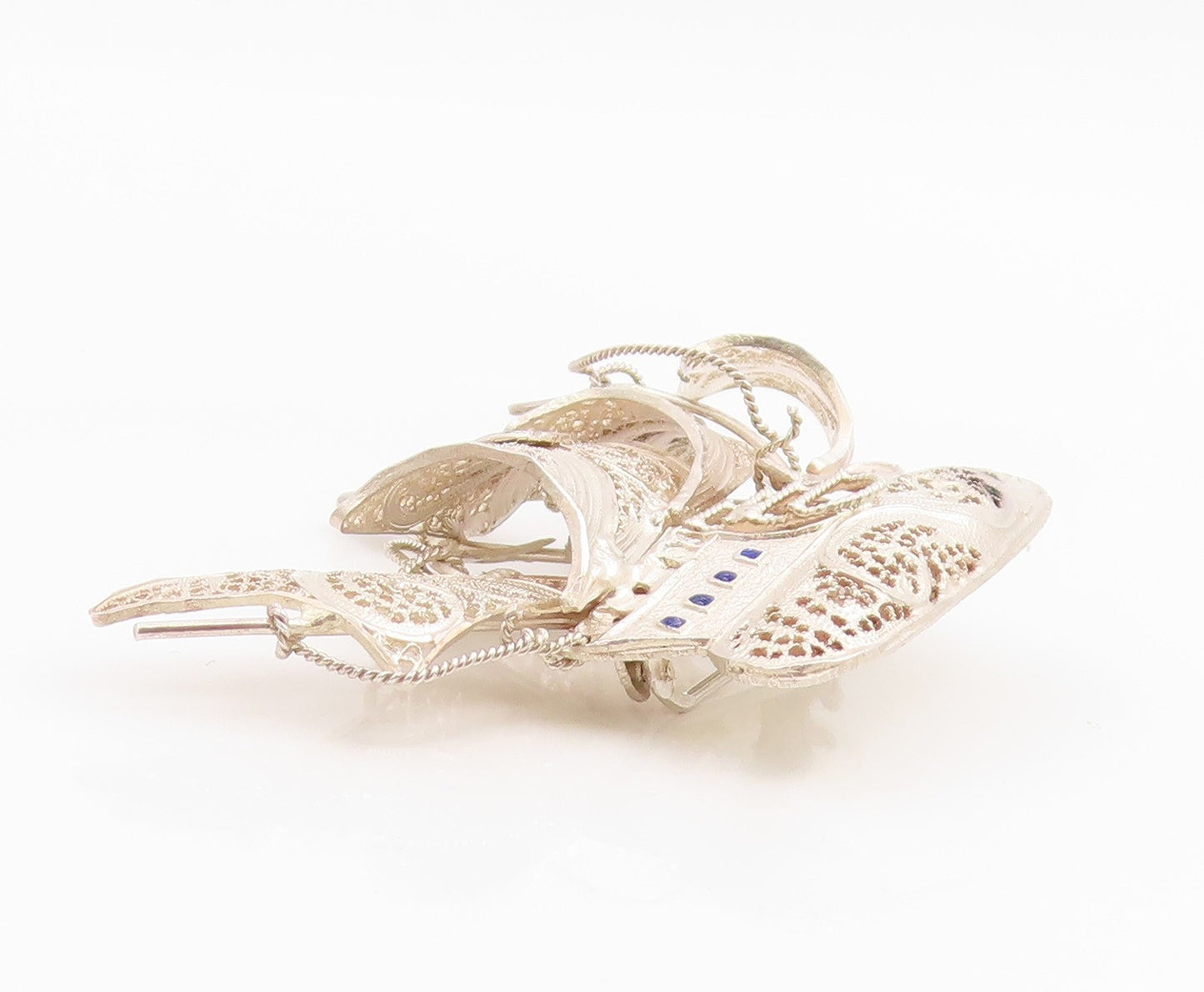 925 Sterling Silver Vintage Brooch Pin TOPAZIO Enameled Caravel Ship  BP12455