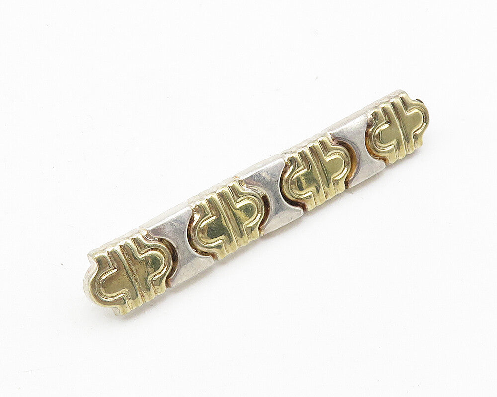 925 Sterling Silver  Vintage Shiny 2 Tone Pattern Horizontal Brooch Pin BP4230