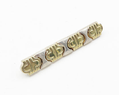 925 Sterling Silver  Vintage Shiny 2 Tone Pattern Horizontal Brooch Pin BP4230