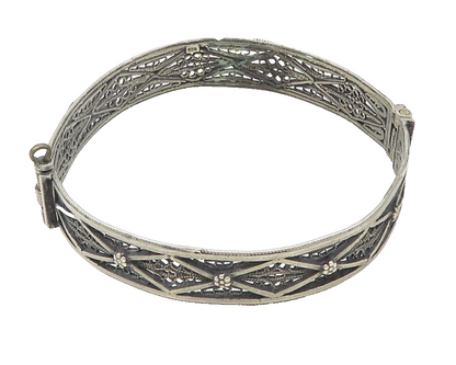 925 Sterling Silver  Vintage Antique Swirl Filigree Bangle Bracelet  BT4501