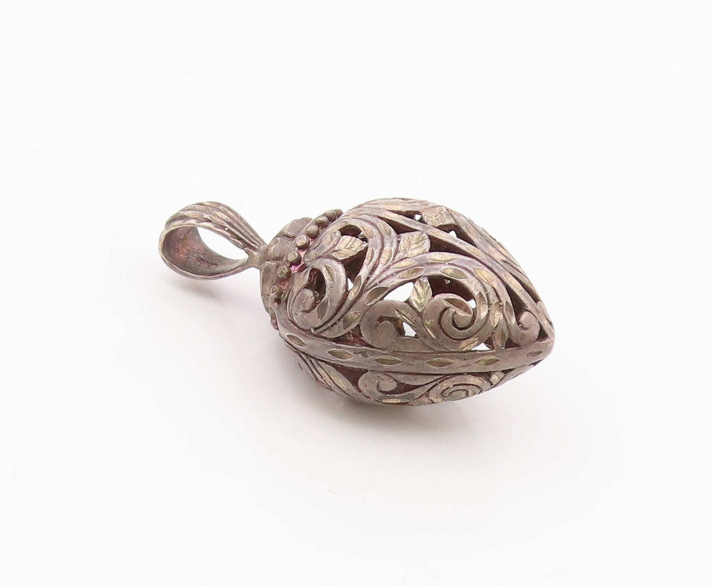 925 Sterling Silver  Vintage Open Love Heart Vine Swirl Pendant  PT20086