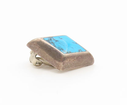 925 Sterling Silver Vintage Earrings MEXICO Turquoise Geometric Clip On  EG14202