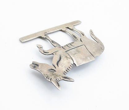BM TAXCO 925 Silver  Vintage Etched Detail Donkey Motif Brooch Pin  BP2823