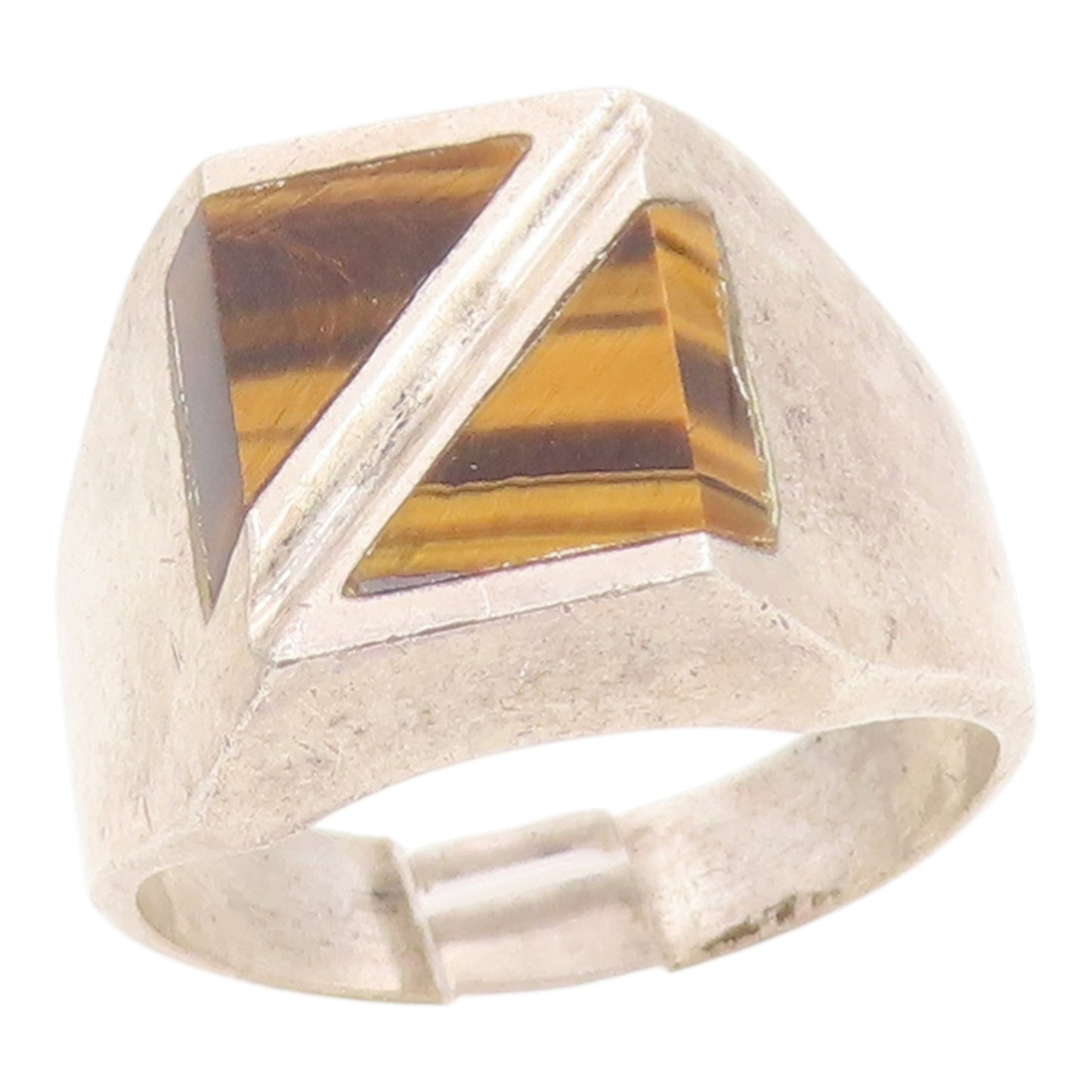 925 Sterling Silver Vintage Ring MEXICO Tiger's Eye Solid Band  Sz 13.5  RG35784