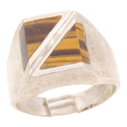 925 Sterling Silver Vintage Ring MEXICO Tiger's Eye Solid Band  Sz 13.5  RG35784