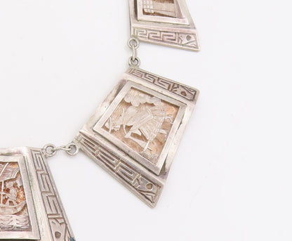 925 Sterling Silver Vintage Necklace Carved Storyteller Panel Choker   NE4684