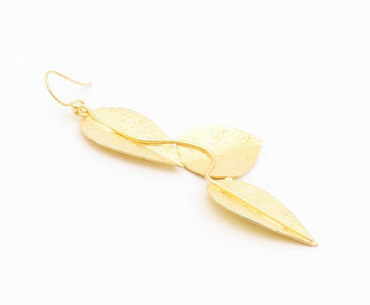 925 Sterling Silver Vintage Earrings Gold Plated Designer Drop Leaves  EG13322
