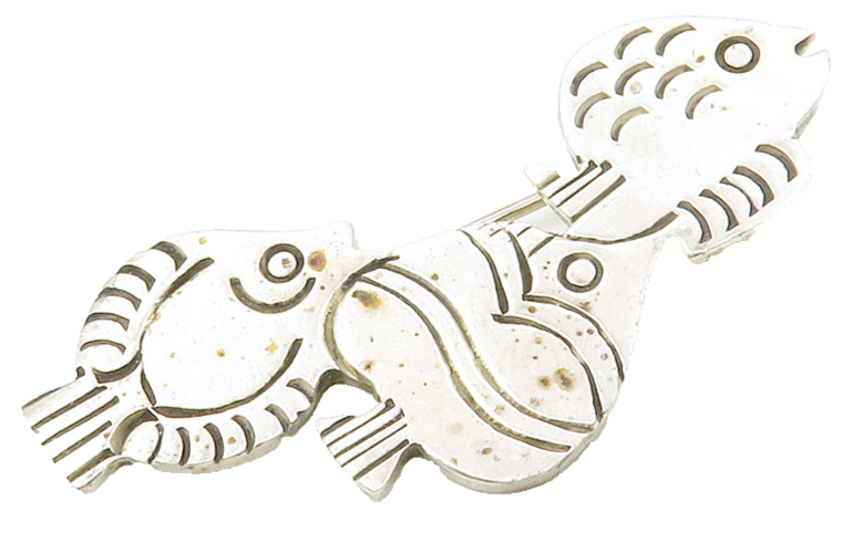 925 Sterling Silver  Vintage Shiny Etched Swimming Fish Brooch Pin  BP5201