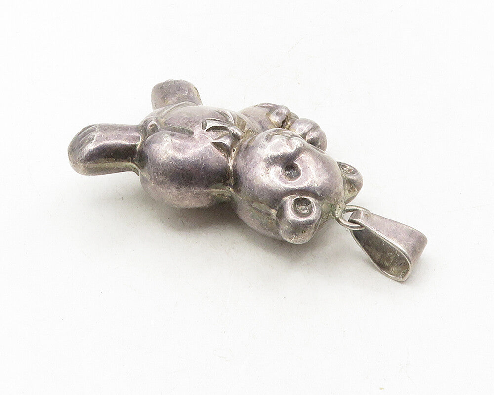 925 Sterling Silver  Vintage Dark Tone Hollow Teddy Bear Motif Pendant  PT7811