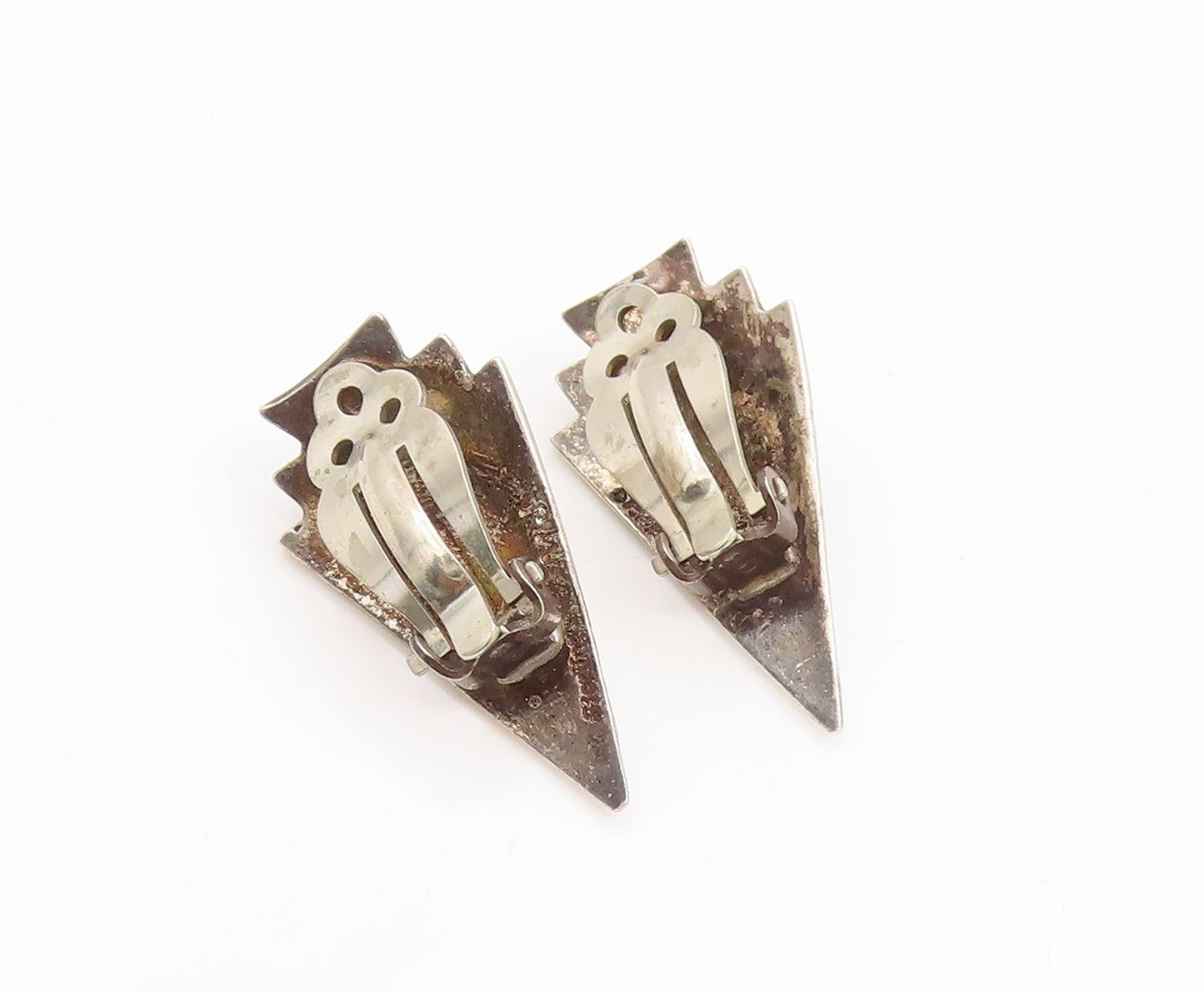 925 Sterling Silver Vintage Earrings MJ NAVAJO Classic Malachite Clip On EG14348