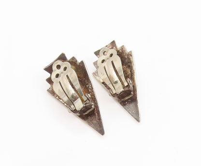 925 Sterling Silver Vintage Earrings MJ NAVAJO Classic Malachite Clip On EG14348