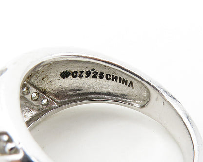 925 Sterling Silver  Shiny White Topaz X Detail Tapered Band Ring Sz 7 RG17104