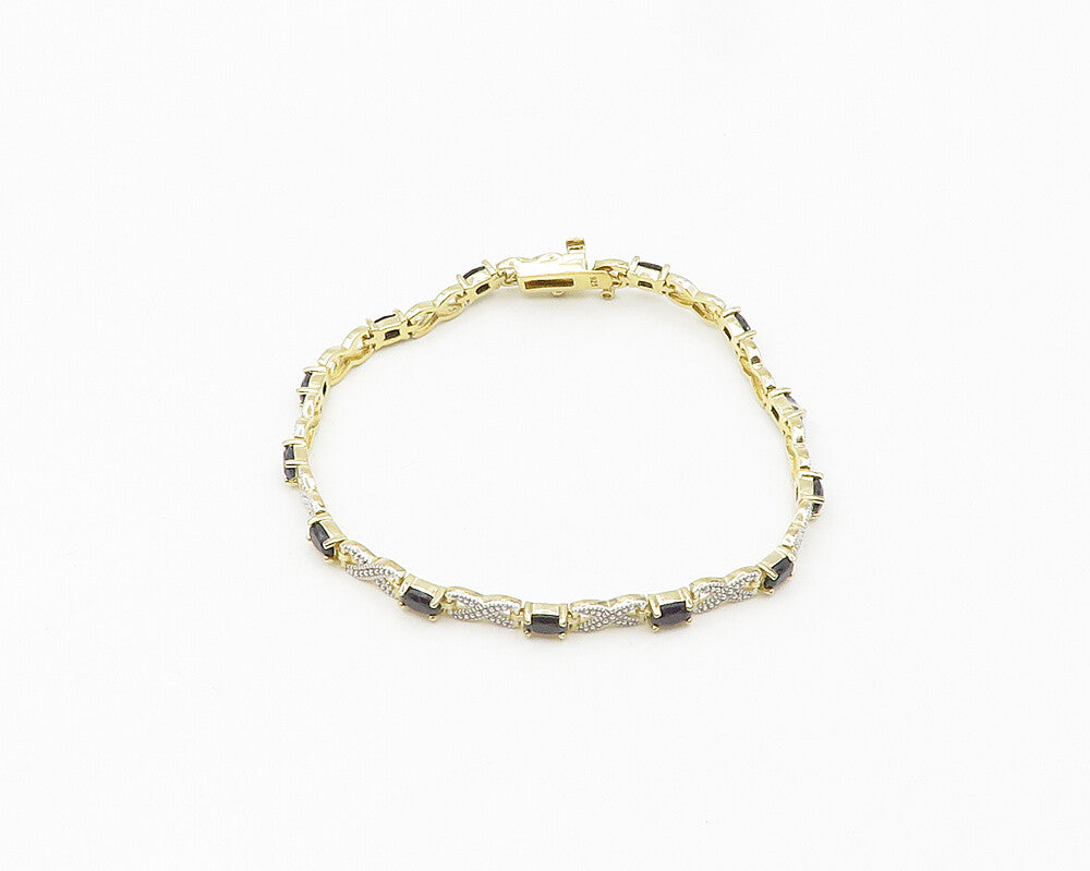 925 Sterling Silver  Sapphire Gold Plated Two Tone XO Chain Bracelet  BT7645