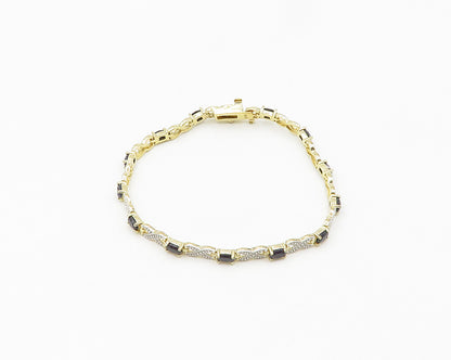 925 Sterling Silver  Sapphire Gold Plated Two Tone XO Chain Bracelet  BT7645