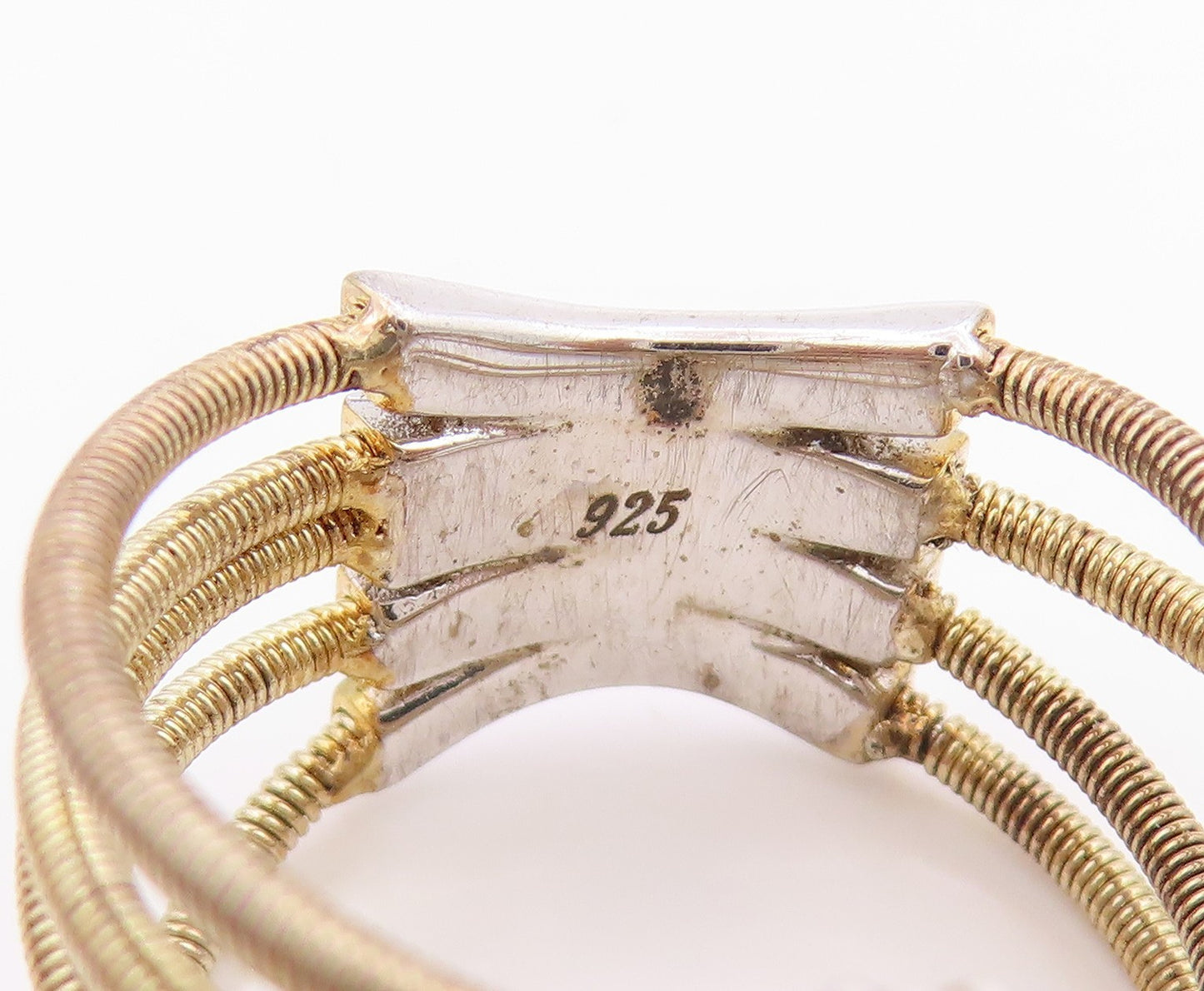 925 Sterling Silver Vintage Ring Gold Plated Roped CZ Design  Sz 9  RG33161