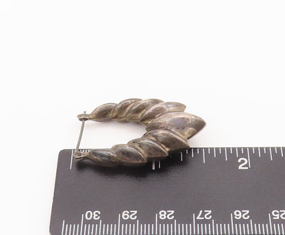 925 Sterling Silver Vintage Earrings Puffed Shrimp Effect Carved Hoops  EG12856