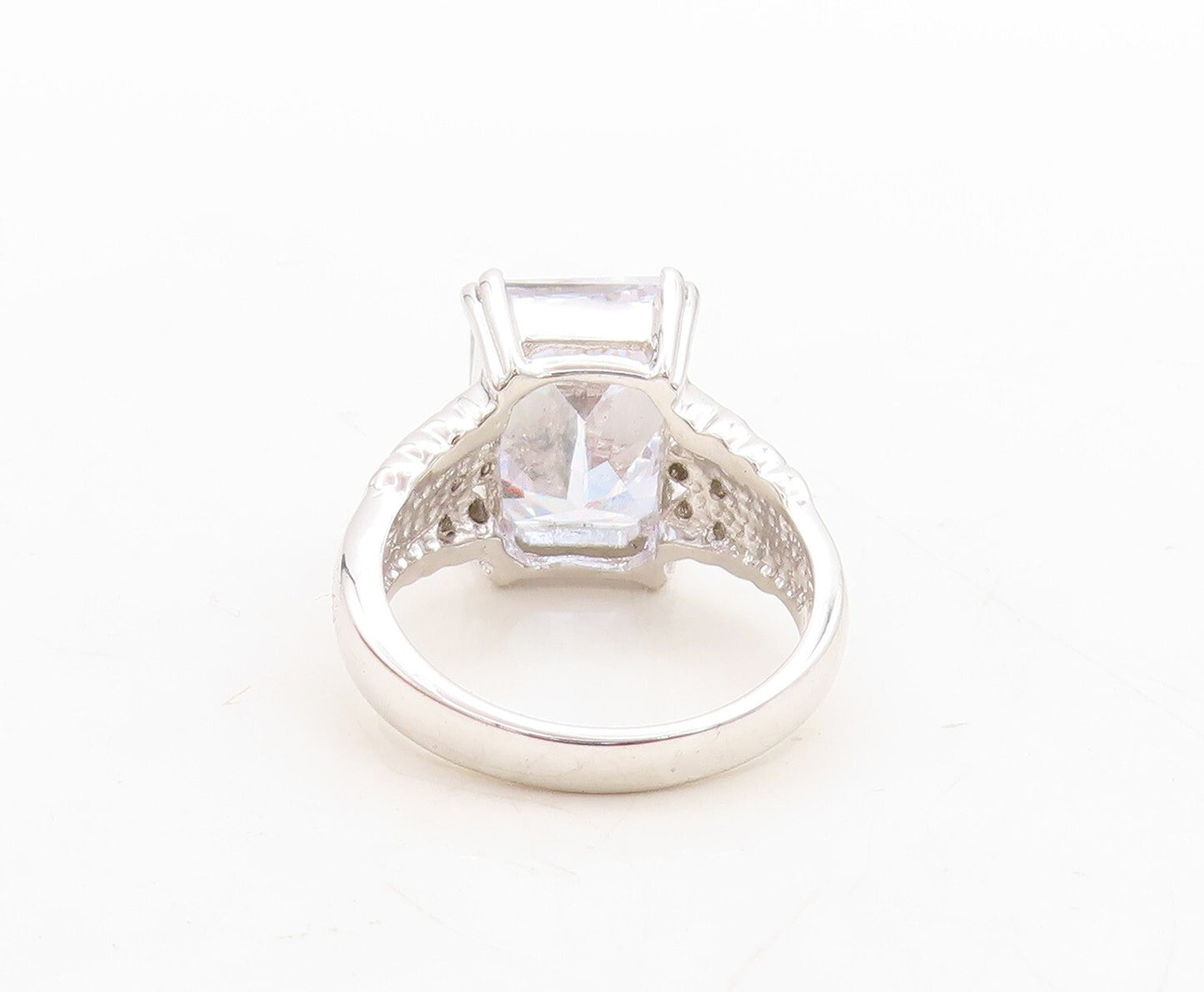 925 Sterling Silver Vintage Ring Rectangle Cut Mystic Stone & CZ  Sz 8  RG31180