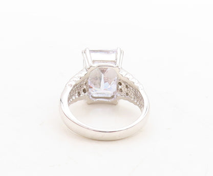 925 Sterling Silver Vintage Ring Rectangle Cut Mystic Stone & CZ  Sz 8  RG31180