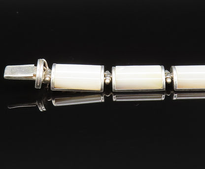 925 Sterling Silver  Vintage Rectangle Mother Of Pearl Tennis Bracelet  BT9516