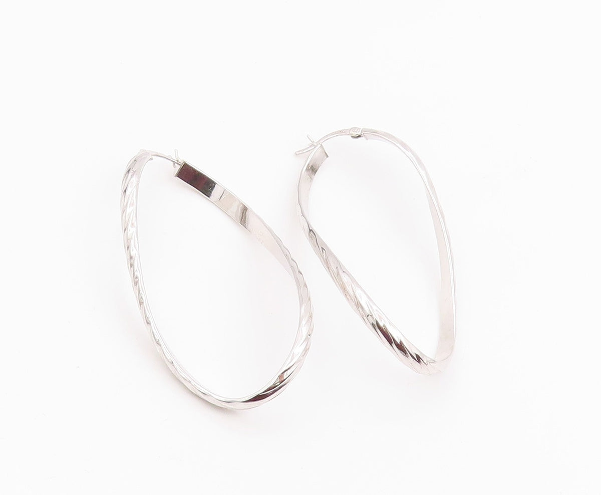 925 Sterling Silver Vintage Earrings Modernist Ribbon Twist Oval Hoops  EG14259
