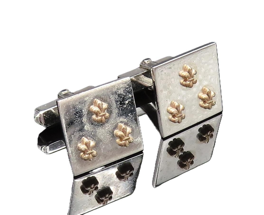 SWANK 925 Silver  Vintage Two Tone Fleur De Lis Shiny Square Cufflinks  TR3357