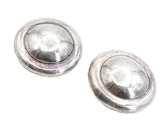 MEXICO 925 Sterling Silver  Vintage Shiny Dome Non Pierce Earrings  EG4477